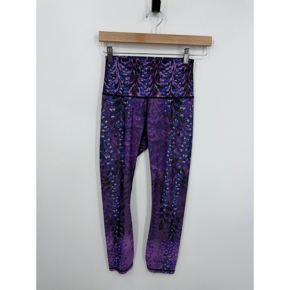 Yoga Democracy Wisteria Leggings Women XS Purple Floral High Rise Yoga Pants